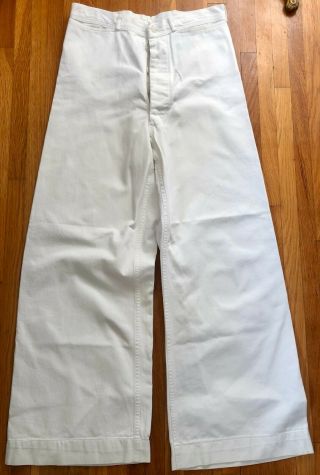Vintage 1940s Wwii Us Navy Nautical White Cotton Sailor Pants 30 " X 27 "