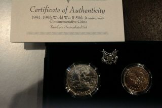1991 - 1995 Us World War Ii 50th Anniversary Silver Uncirculated 2 Coin Set Unc Bu