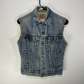 Vintage Levi Strauss Denim Jean Vest Jacket Distressed Frayed Made Usa Size S/m