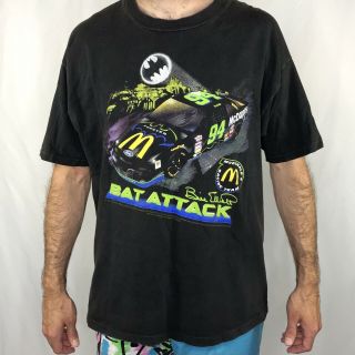 Vintage 90s Bill Elliott Bat Attack Nascar T Shirt Sz Xl Batman Mcdonalds Racing
