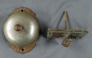 Vintage R&e Mfg Co,  Victorian Hand Crank Door Bell,  Brass And Cast Iron 1893