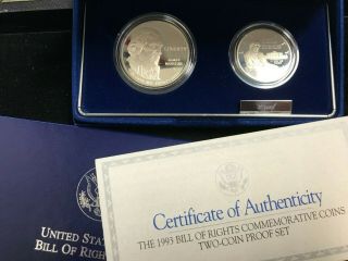 1993 Bill Of Rights Commemorative Proof Silver Dollar 2pc Set &