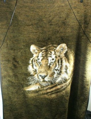 Vintage Biederlack Tiger Head Brown Blanket Acrylic Throw Reversible 79 X 54