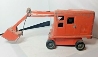 Vtg Marx Lumar Contractors Automatic Scoop Power Shovel Pressed Steel Toy Orange