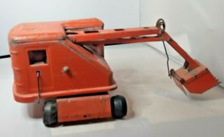 Vtg Marx Lumar Contractors Automatic Scoop Power Shovel Pressed Steel Toy Orange 3