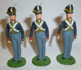 3 Carman Vintage Solid Lead Models Of Napoleonic Soldiers In Blue,  54mm 1930 