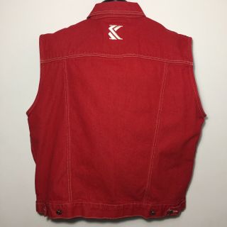 Vintage Karl Kani Jeans Red Denim Vest KK Metal Plate Hip Hop 90s (XXL) 2