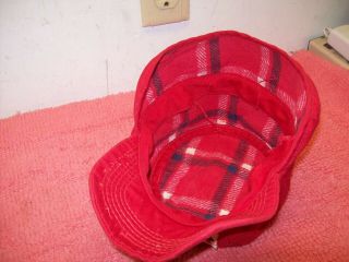 Rare Vintage Moorman ' s Feed Red Fitted Ear Flap Plaid Farmer Cap Hat,  Patch 2