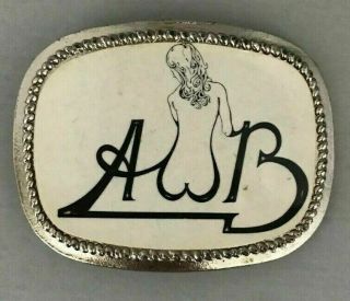 Vintage Average White Band " Awb " Logo Sexy Lady Silver Tone Metal Belt Buckle