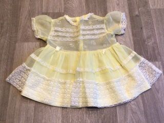 Vintage Baby Girl Toddler Party Dress Sheer Yellow W/ White Lace Nylon Pinafore