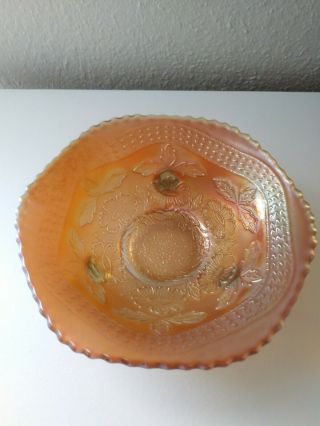 Vintage Antique Fenton Footed Marigold Orange Carnival Glass Bowl Two Flowers