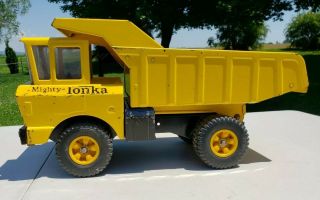 Vintage Mighty Tonka Small Wheel Dump Truck Yellow Black 18” 1960 