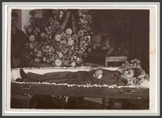 30s Post Mortem Funeral Handsome Young Boy Dead Child Coffin Ussr Antique Photo