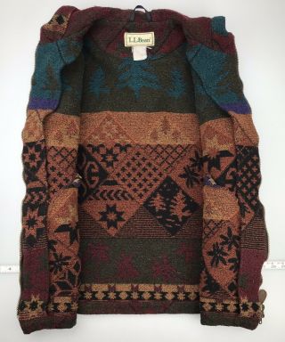 Women Large Vintage LL Bean Coat Wool Blend Blanket Aztec Hooded Zip Jacket Coat 2