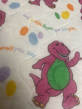 Vintage 1992 Barney Comforter Baby Dreams Purple Dinosaur Blanket 52 x 42 USA 2