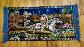 Vtg Middle Eastern Far East Arabian Nights Rug Tapestry Horse Rider Wall Decor