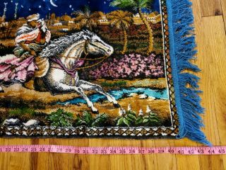Vtg Middle Eastern Far East Arabian Nights Rug Tapestry Horse Rider Wall Decor 2