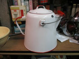 Coffee Pot Red White Enamel Ware Boiler 6 Quart Mid 1900 
