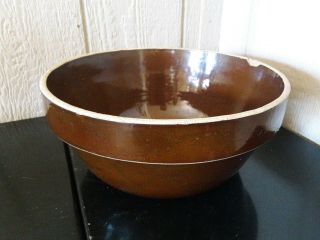 Antique Xl Stoneware Crock Mixing Bowl Rustic Primitive 12 "