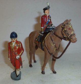 Timpo Vintage Lead Model Of H M The Queen On Horseback & An Attendant - 1950 