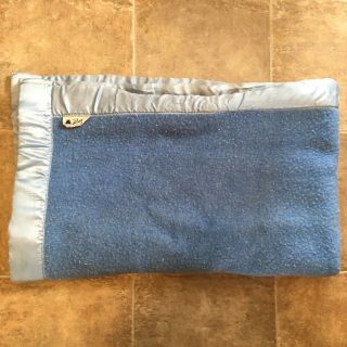 Baron Woolen Mills Blanket Wool Satin Trim Baby Blue Couch Throw 34 X 54 Vintage