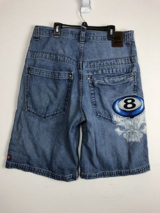 Vintage Jnco Jeans Mens Skull 8 Ball Denim Jean Shorts Blue Size 34 90s