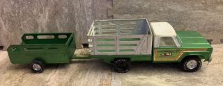 Vintage Green Nylint Farms Pressed Steel Truck With Trailer