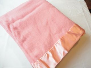 Vintage Kenwood Products Wool Blanket Dusty Rose W/ Satin Edge 74x90