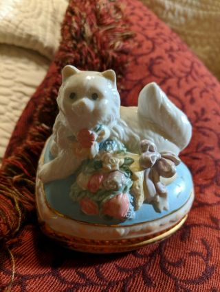 Antique Hand Painted French Limoges Trinket Box White Cat.