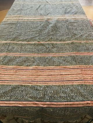 Large Vintage Hand Woven Fringed Runner Or Rug Blue Yellow Red 59 X 92 "