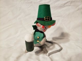 Vintage 1993 Annalee Doll Leprechaun Mouse Mice With Green Hat Mug Collectible