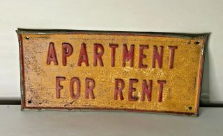 Antique Tin " Apartment " Advertising Sign Red/yellow
