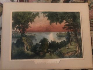 Antique Currier & Ives Lithograph Print “saratoga Lake” 19th Century