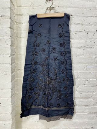 Antique VICTORIAN Jet Beaded Silk Fabric Dress Panel Black 2