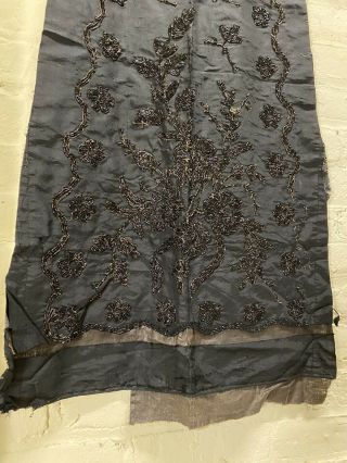 Antique VICTORIAN Jet Beaded Silk Fabric Dress Panel Black 3
