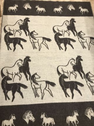 Vintage Alafoss Comfort 100 Wool Blanket Horses Pattern Made In Iceland 60 " X78 "