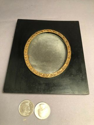 Small Antique Vintage Wood Picture Frame With Brass Floral Acorn Trim Detail.