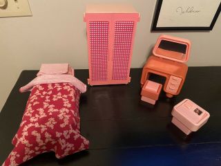 1977 Vintage Barbie Dream House Pink Bedroom Furniture Hutch Nightstand Armoire