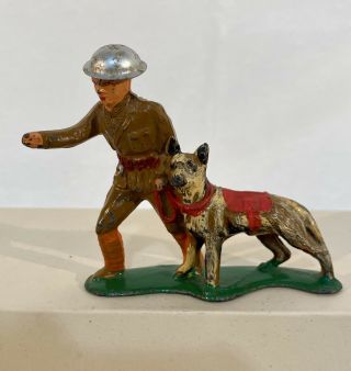 Htf Barclay Lead Toy Soldier Dispatcher With German Shepherd Dog - 1940
