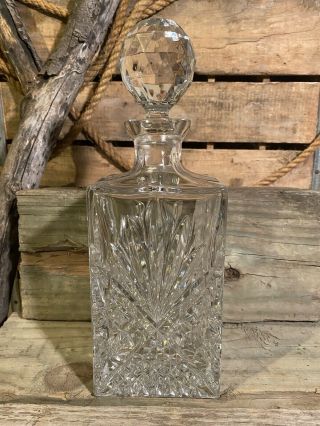 Vintage Cut Glass Lead Crystal Clear Whiskey Decanter & Stopper