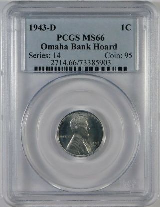 1943 - D 1c Lincoln Steel Cent Penny Coin Pcgs Ms66