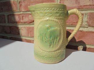 Antique Hull Pottery Yellow Ware Milk Pitcher W Cows 6 3/16 "