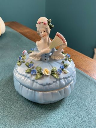 Antique German Figural Lady Half Doll Related Dresser Powder Jar Trinket Box