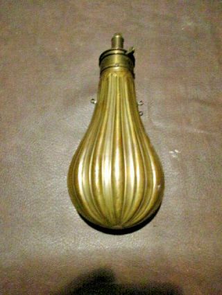 Bb.  2: Frary Co Mid - 19th C French Antique Brass Fluted Black Powder Flask