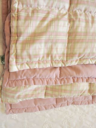 Vintage Laura Ashley Down Comforter Throw Blanket 50x70 Pink White Plaid Flaw