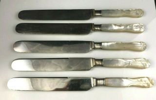 Set Of 5 Meriden Cutlery 1855 Mother Of Pearl Handle 9 " French Hollow Knife