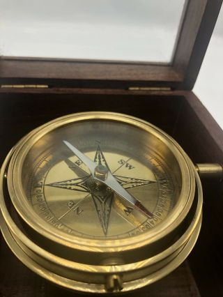 Vintage Antique Navigation Metal compass Brass Inside Wood Box 2