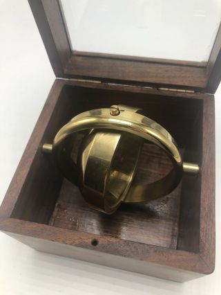 Vintage Antique Navigation Metal compass Brass Inside Wood Box 3