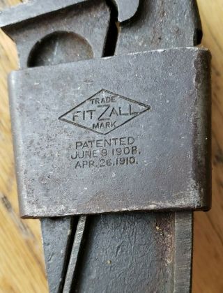 Antique 1910 STANDARD WRENCH TOOL FITZALL USA Quick Adjust Adjustable 9.  5 