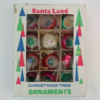 Vtg Santa Land Christmas Tree Ornaments Indents Hand Painted Mercury Glass Dozen